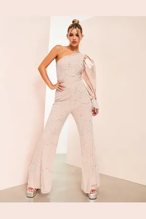 ASOS Embellished pearl one sleeve jumpsuit in