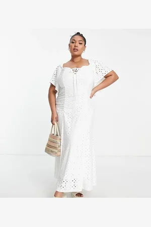 ASOS ASOS DESIGN Curve broderie flutter sleeve ruched front midi dress in