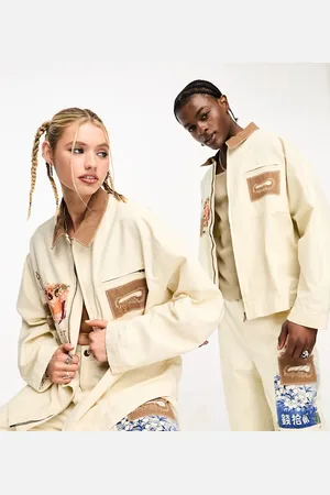 Reclaimed Unisex limited edition denim embroidered jacket co-ord in ecru