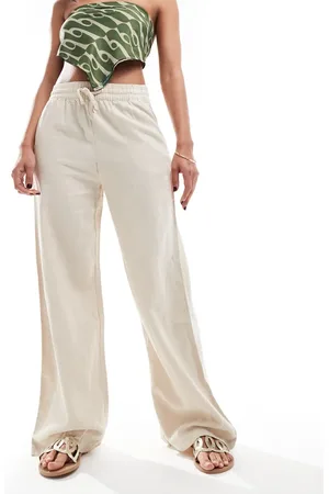 JDY Wide leg linen mix trousers co-ord in stone