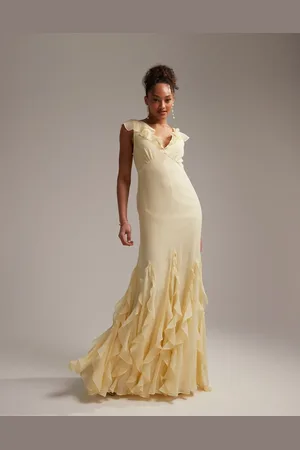 ASOS Bridesmaids flutter sleeve bias maxi dress with godet frill hem in pastel
