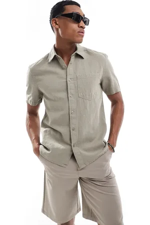 River Island Short sleeve linen look shirt in sage