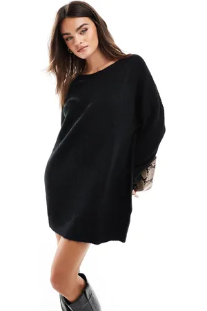 Miss Selfridge Slash neck oversized knit mini dress in