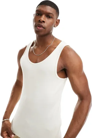 ASOS Muscle fit rib vest in ecru