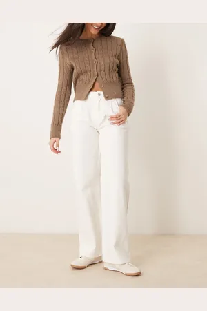ASOS Pleated wide leg jeans in off
