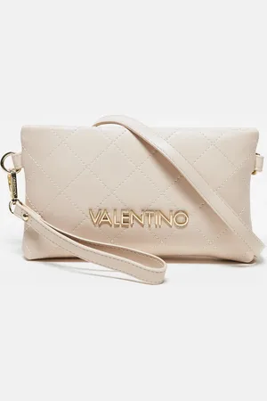 VALENTINO Valentino nur re small quilted clutch bag with wristlet strap in ecru