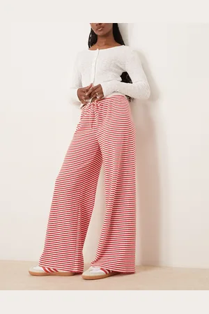 Gina Tricot Supersoft jersey wide leg trousers with drawstring waist in and white stripes