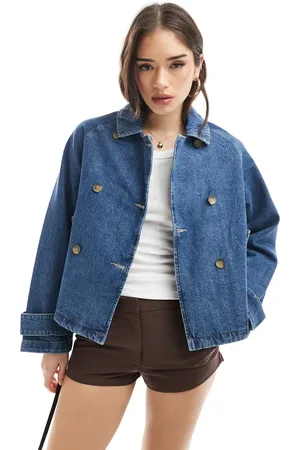 ONLY Short denim trench coat in mid