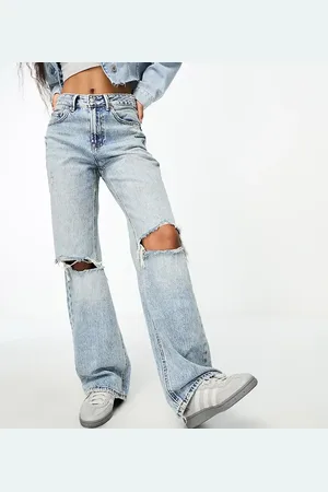Stradivarius Petite wide leg dad jean with rips in medium