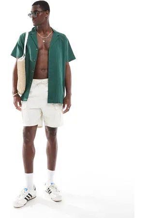 ASOS Relaxed linen blend shirt with deep revere collar in dark