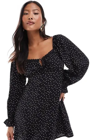 Miss Selfridge Ribbon detail tie front mini tea dress in polka dot