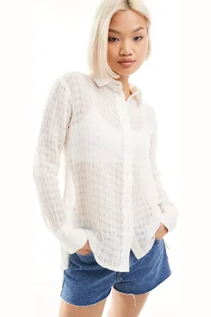 Weekday Sheer textured linen shirt in off
