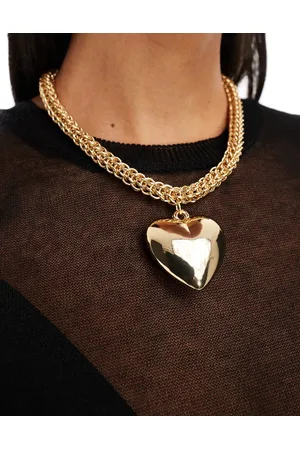 ASOS Necklace with puff heart and textured chain design in tone