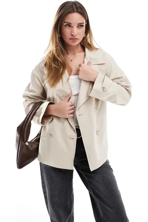 Stradivarius Cropped trench jacket in ecru