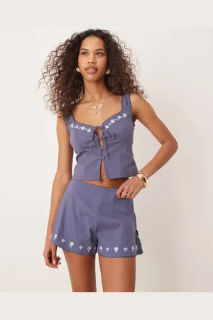 Kiss The Sky Button up embroidered top with tie front in co-ord