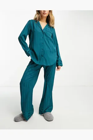 Abercrombie & Fitch Mix & match satin button through pyjama top in teal