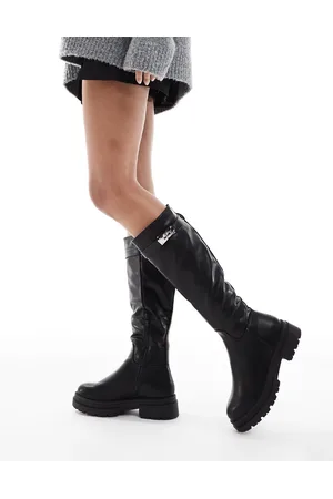 SEQWL Knee high buckle flat riding boot in