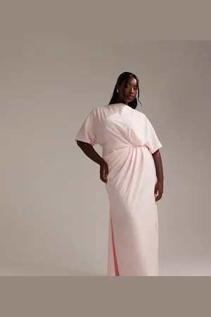 ASOS ASOS DESIGN Curve Bridesmaids slash neck crepe t-shirt sleeve minimal drape maxi dress in soft