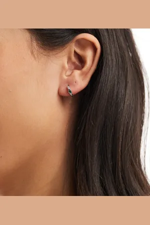 Kingsley Ryan 8mm emerald teardrop huggie hoop earrings in sterling