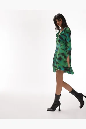 Topshop Animal ruffle neck tea dress in