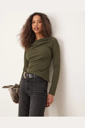Gina Tricot Asymmetric top with drape detail in khaki