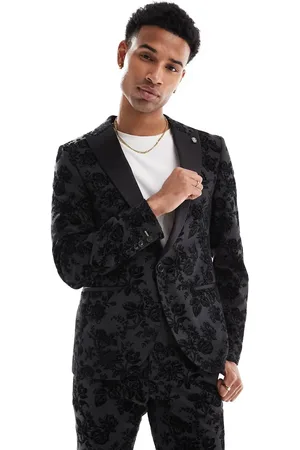 Twisted Tailor Fleet suit jacket in black and charcoal floral co-ord