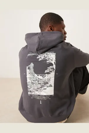 ASOS Oversized hoodie with chest and back print in charcoal