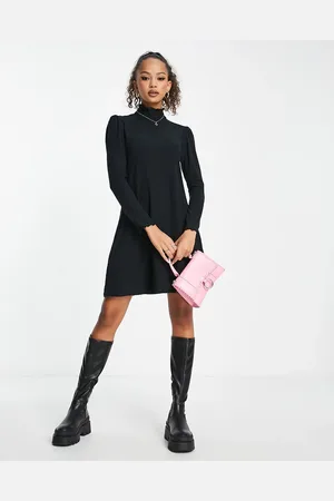 New Look Frill neck long sleeve mini dress in