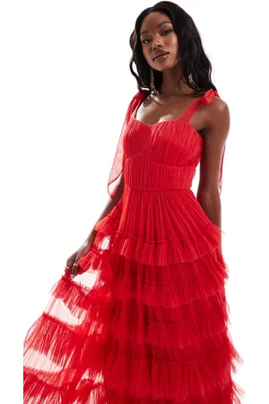 Lace & Beads Empire waist ruffle maxi dress in