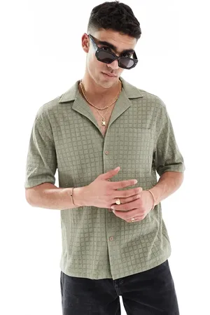 River Island Revere collar textured shirt in khaki