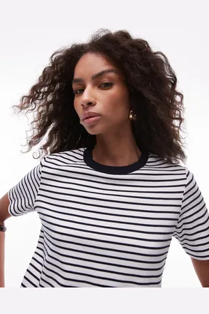 MANGO Premium striped t-shirt in and white