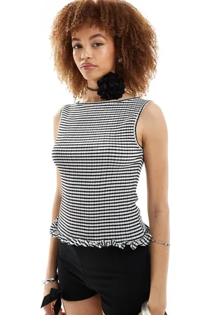 COLLUSION Slash neck tank top in textured gingham