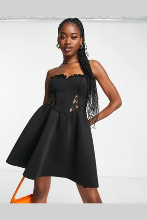Miss Selfridge Scuba lace trim bandeau mini dress in