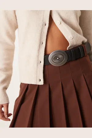 My Accessories Engraved metal buckle belt in