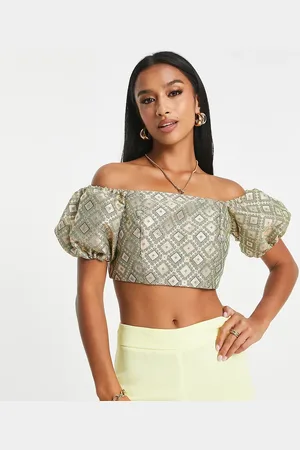 River Island Bandeau puff sleeve top in