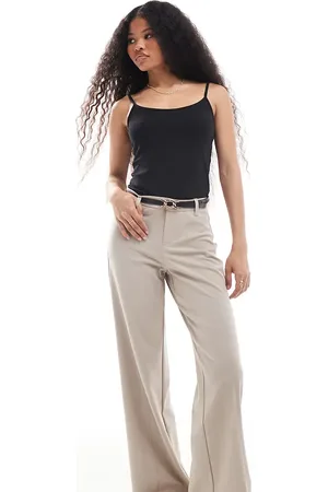 Bershka Petite tailored trouser in beige Melange
