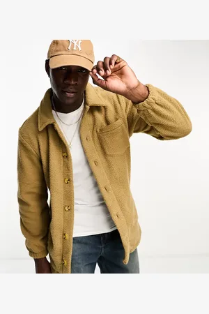 Threadbare Tall borg button up shacket in camel