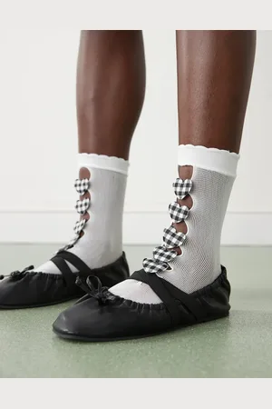 Reclaimed Ankle socks with gingham hearts in white