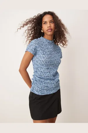 VILA High neck textured short sleeve top in multi