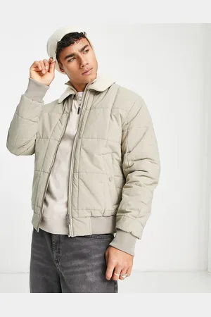 JACK & JONES Premium quilted bomber jacket with borg collar in beige