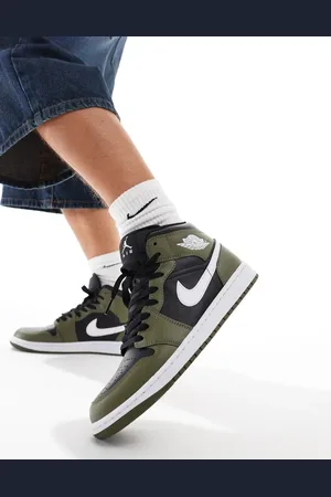Jordan Nike Air 1 Mid trainers in black, olive and white
