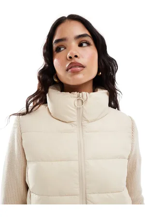 Stradivarius Knitted sleeve padded jacket in beige