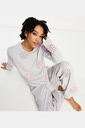 ASOS ASOS DESIGN Tall exclusive flower long sleeve top & trouser pyjama set in marl