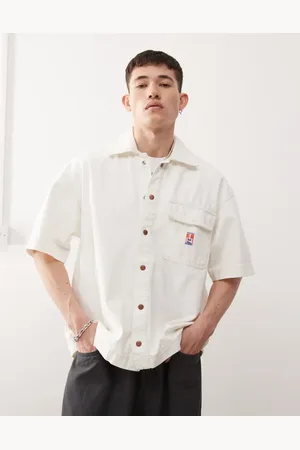 Wrangler Casey Jones workwear short sleeve loose twill overshirt in ecru