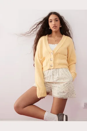 Miss Selfridge Seam detail boxy cardigan in buttermilk