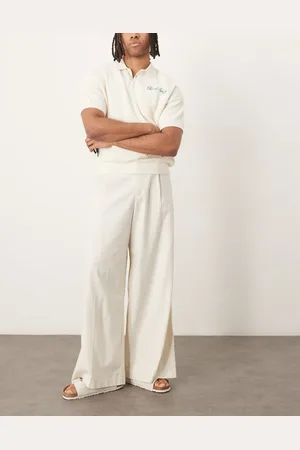 ASOS Smart extreme wide leg linen blend trousers with front pleat in