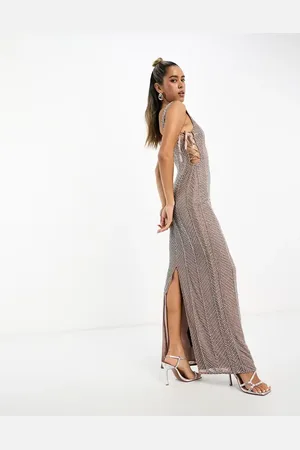ASOS Embellished herringbone maxi dress with cut out side detail in