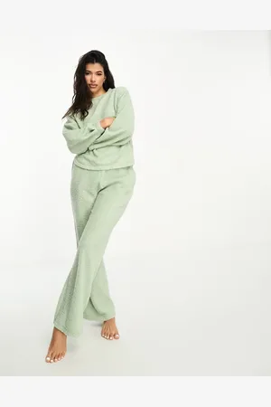 ASOS Lounge borg sweat & wide leg trouser set in sage