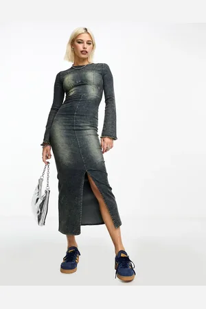 Daisy Street Y2K seam detail maxi dress in washed denim
