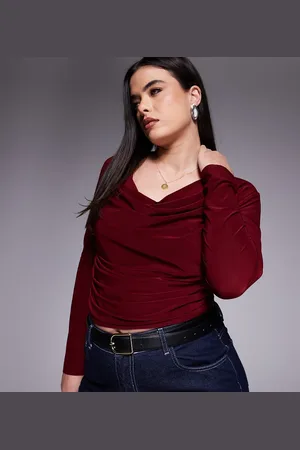 ASOS ASOS DESIGN Curve slinky long sleeve cowl top in burgundy